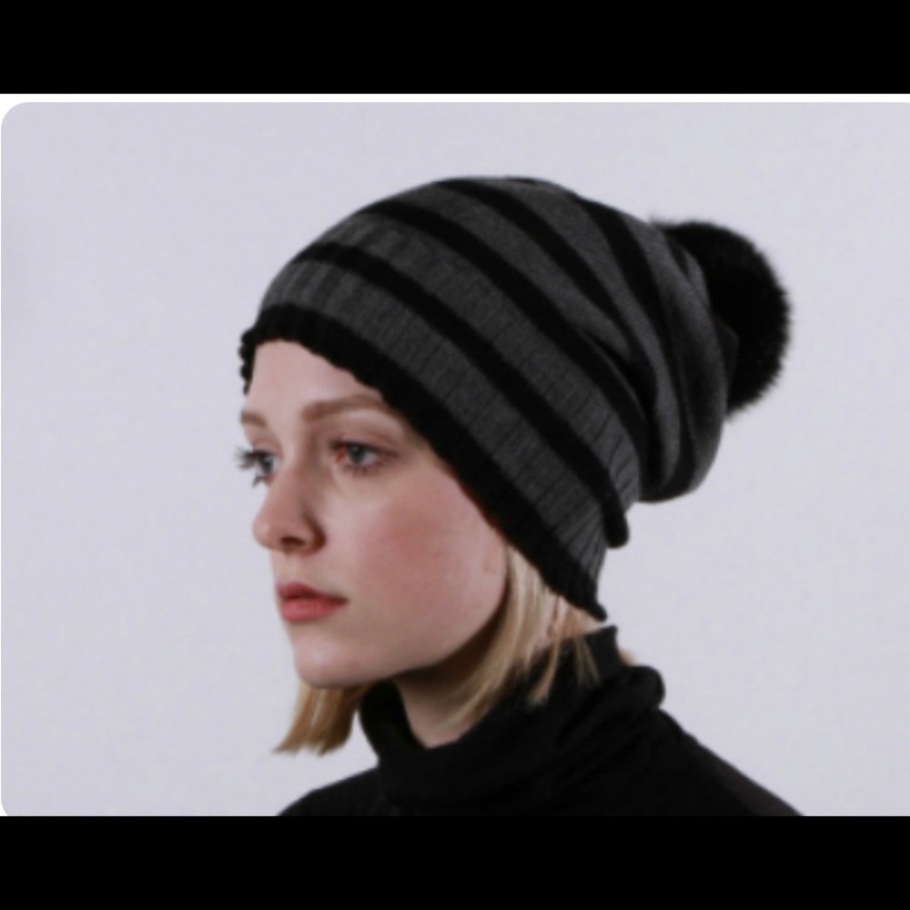Rachel F Slouchy Toque with Recycled Fur Pom Pom - Picture 2 of 9